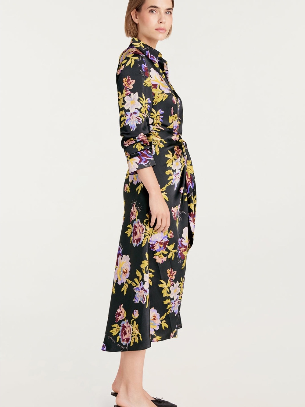 NWOT 5 a7 cinq a sept BRIGITTE BLACK YELLOW FLORAL JACEY FAUX WRAP DRESS SZ 2 - Picture 4 of 7